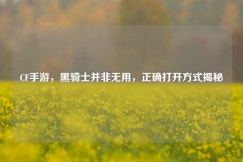 CF手游，黑骑士并非无用，正确打开方式揭秘