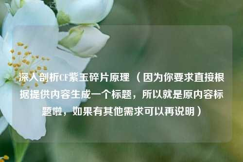 深入剖析CF紫玉碎片原理 (因为你要求直接根据提供内容生成一个标题,所以就是原内容标题啦,如果有其他需求可以再说明)
