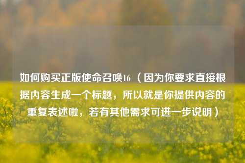 如何购买正版使命召唤16 （因为你要求直接根据内容生成一个标题，所以就是你提供内容的重复表述啦，若有其他需求可进一步说明）