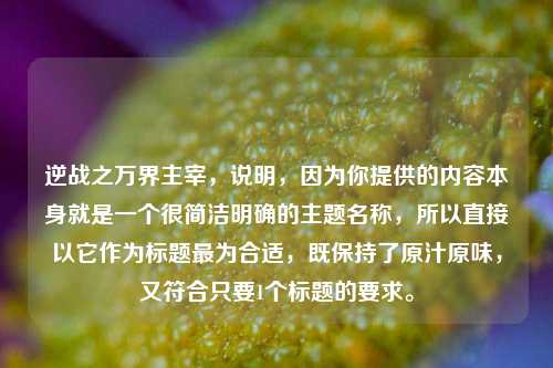 逆战之万界主宰，说明，因为你提供的内容本身就是一个很简洁明确的主题名称，所以直接以它作为标题最为合适，既保持了原汁原味，又符合只要1个标题的要求。
