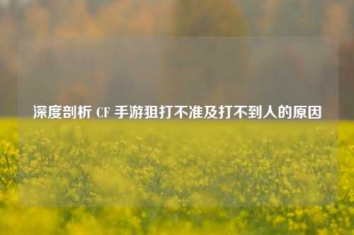 深度剖析 CF 手游狙打不准及打不到人的原因