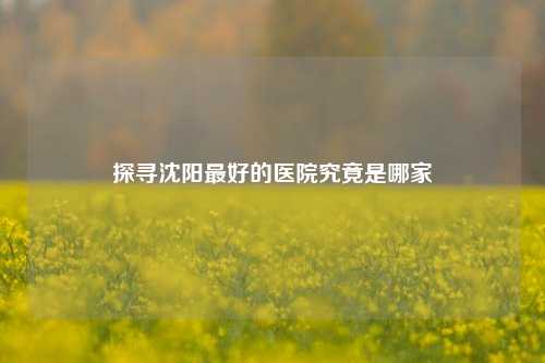 探寻沈阳更好的医院究竟是哪家