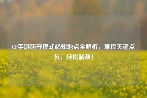 CF手游防守模式必知地点全解析,掌控关键点位,轻松制敌!