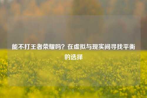 能不打王者荣耀吗?在虚拟与现实间寻找平衡的选择