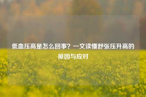 低血压高是怎么回事?一文读懂舒张压升高的原因与应对
