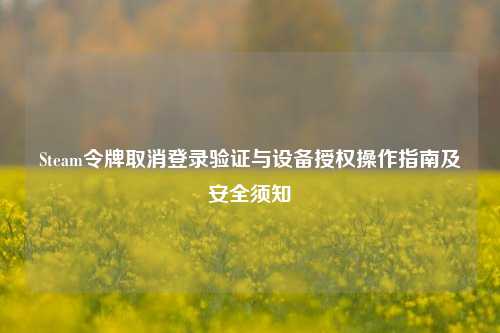 Steam令牌取消登录验证与设备授权操作指南及安全须知