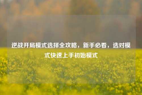 逆战开局模式选择全攻略,新手必看,选对模式快速上手初始模式