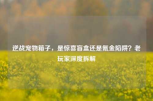 逆战宠物箱子,是惊喜盲盒还是氪金陷阱?老玩家深度拆解